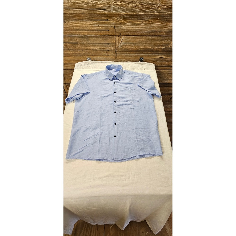 Mens Light Blue Short Sleeve Button Down Shirt Textured Polyester XXL